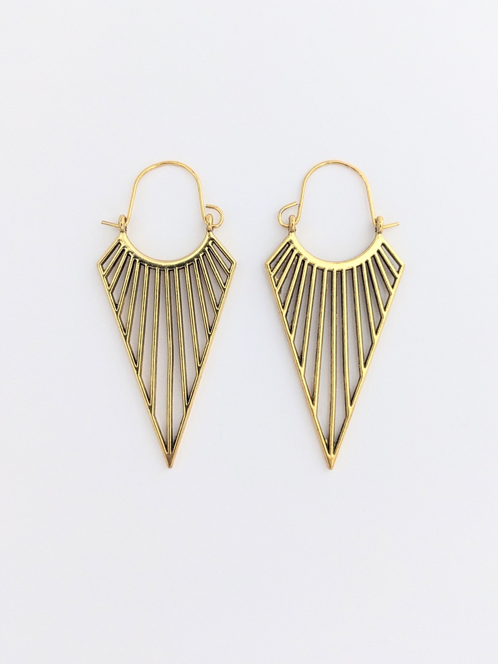 Gold Fan Outline Drop Earrings